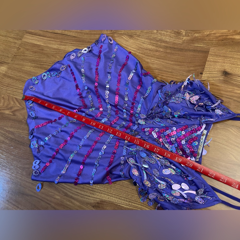 Glamour Costume Dance 2-Piece Sequin Purple Costume Adult Small Tank Top/Shorts - Picture 10 of 12
